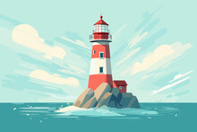 Hand-drawn Cartoon Lighthouse Flat Art Illustrations In Minimalist Vector Style