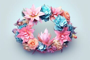 Aufkleber - A pastel-colored geometric-themed flower crown with symmetrical patterns and soft pastel hues, perfect for weddings or festivals.  Generative AI technology.