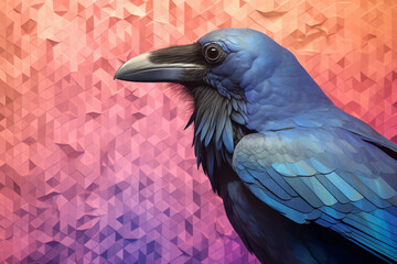 Aufkleber - A pastel-colored geometric-themed Raven illustration with angular shapes and delicate pastel shades, capturing the wisdom and grace of this majestic bird.  Generative AI technology.