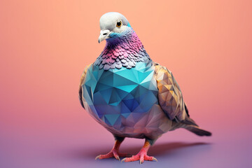 Fototapete - A pastel-colored geometric-themed Pigeon illustration with angular shapes and delicate pastel shades, capturing the wisdom and grace of this majestic bird.  Generative AI technology.