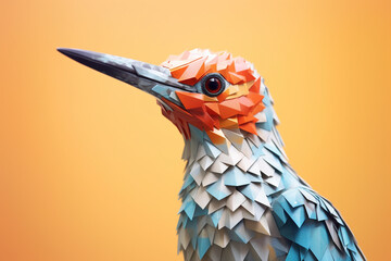 Wall Mural - A pastel-colored geometric-themed Woodpecker illustration with angular shapes and delicate pastel shades, capturing the wisdom and grace of this majestic bird. Generative AI technology.