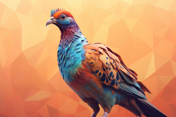 Fototapete - A pastel-colored geometric-themed Pheasant illustration with angular shapes and delicate pastel shades, capturing the wisdom and grace of this majestic bird.  Generative AI technology.