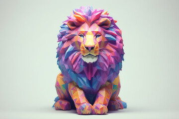 Fototapete - A pastel-colored geometric-style Lion artwork with intricate geometric shapes and soft pastel hues, showcasing the beauty of nature in a modern design. Generative AI technology.