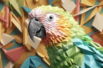 Aufkleber - A pastel-colored geometric-style Parrot artwork with intricate geometric shapes and soft pastel hues, showcasing the beauty of nature in a modern design.  Generative AI technology.