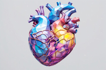 Wall Mural - A pastel-colored geometric-inspired anatomical heart art print with intricate geometric shapes and soft pastel hues, combining anatomy. Generative AI technology.