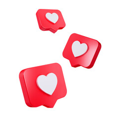 Heart in speech bubble icon isolated on pink background. Love like heart social media notification icon. Emoji, chat and Social Network. 3d rendering, 3d illustration