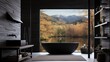 Bathroom interior design with matte black bath Generative AI