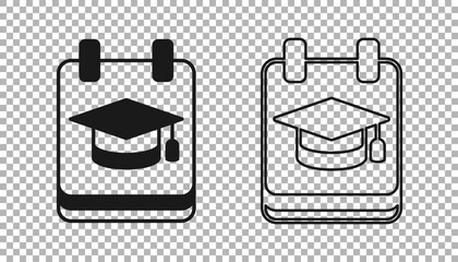 Black Online education and graduation icon isolated on transparent background. Online teacher on monitor. Webinar and video seminar learning. Vector
