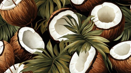 beautiful seamless watercolor pattren of coconut fruit, tropical fruit