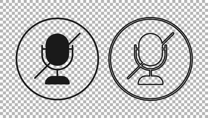 Wall Mural - Black Mute microphone icon isolated on transparent background. Microphone audio muted. Vector