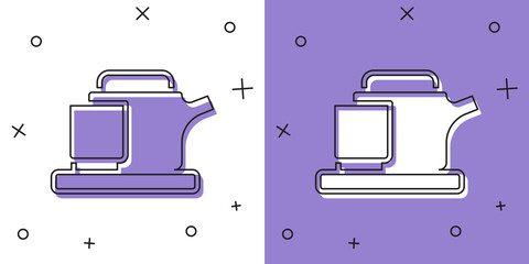 Sticker - Set Traditional tea ceremony icon isolated on white and purple background. Teapot with cup. Vector