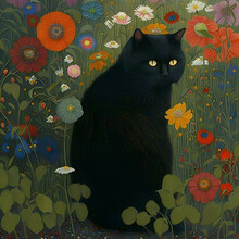 Black Cat Art Work. AI Generative
