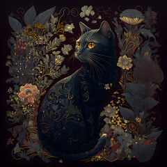 Naklejka na meble black cat art work. AI generative