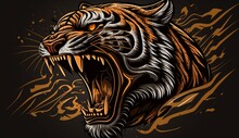 Tiger Roaring Logo Sign Emblem Ector Illustration.Generative AI