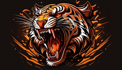 Tiger roaring logo sign emblem ector illustration.Generative AI