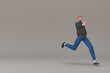 © Ake - Man in casual clothes making gestures while pushing or running. 3D rendering of a cartoon character