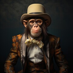 Sticker - portrait of a monkey in a fashionable suit - Generative AI