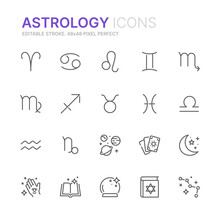 Collection Of Astrology Related Outline Icons. 48x48 Pixel Perfect. Editable Stroke