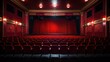 Dark theater stage with red curtains Generative AI