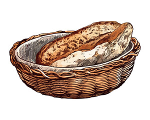 Sticker - Freshly baked bread in a basket, a lunch delight