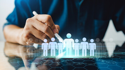 Wall Mural - businessman planing global network connection of structure hr - human resources. business leadership
