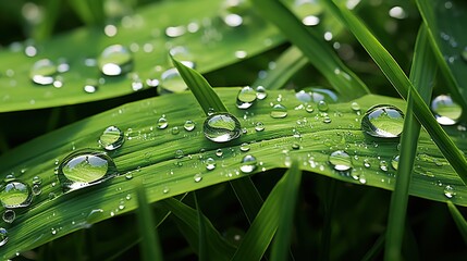 Wall Mural - Fresh grass with dew watre drops