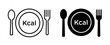 Low calories vector icon set. Calorie sign. Kcal line icon set.