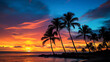 Silhouetten von Palmen im Sonnenuntergang, Generative AI