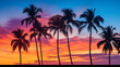 Silhouetten von Palmen im Sonnenuntergang, Generative AI