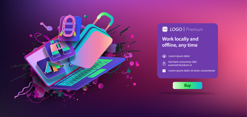 Horizontal web banner with a travel and vacation icon on the labtop screen