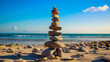 Steine Skulptur am Strand, Generative AI
