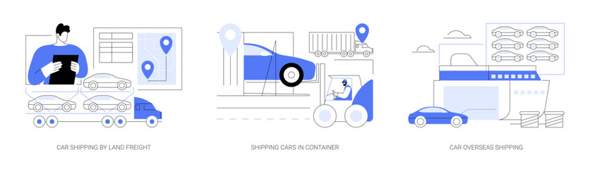 automobiles international shipping abstract concept vector illustrations.