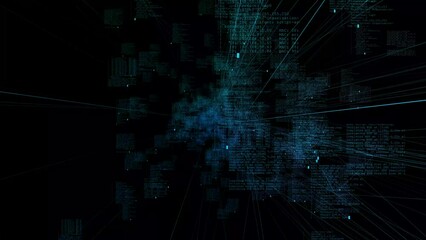 A colored semantic core rotates on a black background. Seamless loop.