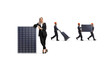 © Ljupco Smokovski - Woman manager standing next to a solar panel and workers carrying panels in the back