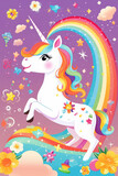 Fototapeta Pokój dzieciecy - Cute unicorn cartoon with rainbow