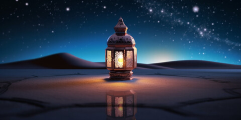 Lantern with night light background for the muslim feast of the holy month of ramadan kareem