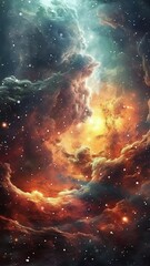 Wall Mural - A swirling cosmic nebula with rotating stars and sun. Created using some elements made with generative AI.