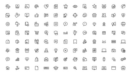 Digital marketing icons set. Content, search, marketing, ecommerce, seo, electronic devices, internet, analysis.Outline icon.Outline icon.