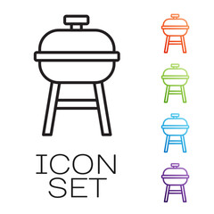 Poster - Black line Barbecue grill icon isolated on white background. BBQ grill party. Set icons colorful. Vector