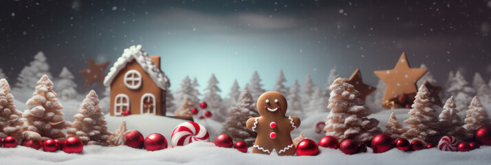 Gingerbread cookies arranged in a festive scene for Christmas celebration