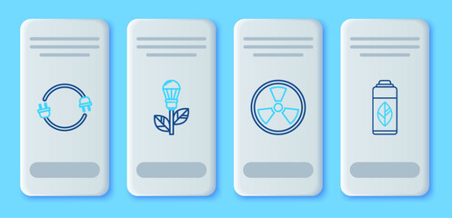 Sticker - Set line Light bulb with leaf, Radioactive, Electric plug and Recycling plastic bottle icon. Vector