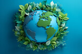 Fototapeta Natura - planet Earth with green leaves wrapped around it, symbolizing nature, ecology, and care for the environment, sustainable development