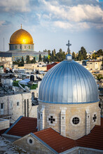 View From Austrian Hospice, Dome Of The Rock, Church Of  Our Lady Of The Spasm, Armenian Catholic, Silver Dome, Israel, Jerusalem, Old City, Middle East