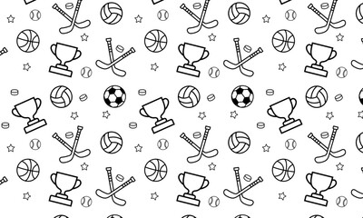 Seamless pattern with sport equipment. 