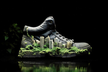 a shoe designed with a reduced carbon footprint, incorporating green elements and contributing to a 