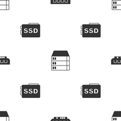 Sticker - Set RAM, random access memory, Server, Data, Web Hosting and SSD card on seamless pattern. Vector