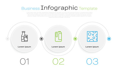 Sticker - Set line Bottle milk and glass, Milk in plastic bottle and Cheese. Business infographic template. Vector