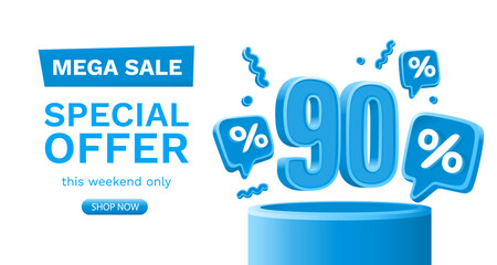 Mega sale special offer, 90 off sale banner. Sign board promotion. Vector illustration