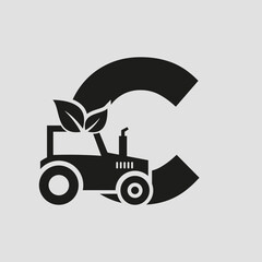 Wall Mural - Letter C Agriculture Logo Concept With Tractor Icon Vector Template. Eco Farm Symbol