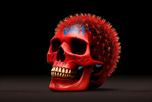 Red Dandelion Skull With Teeth On A Dark Background. Scary Halloween Skull. Generative AI